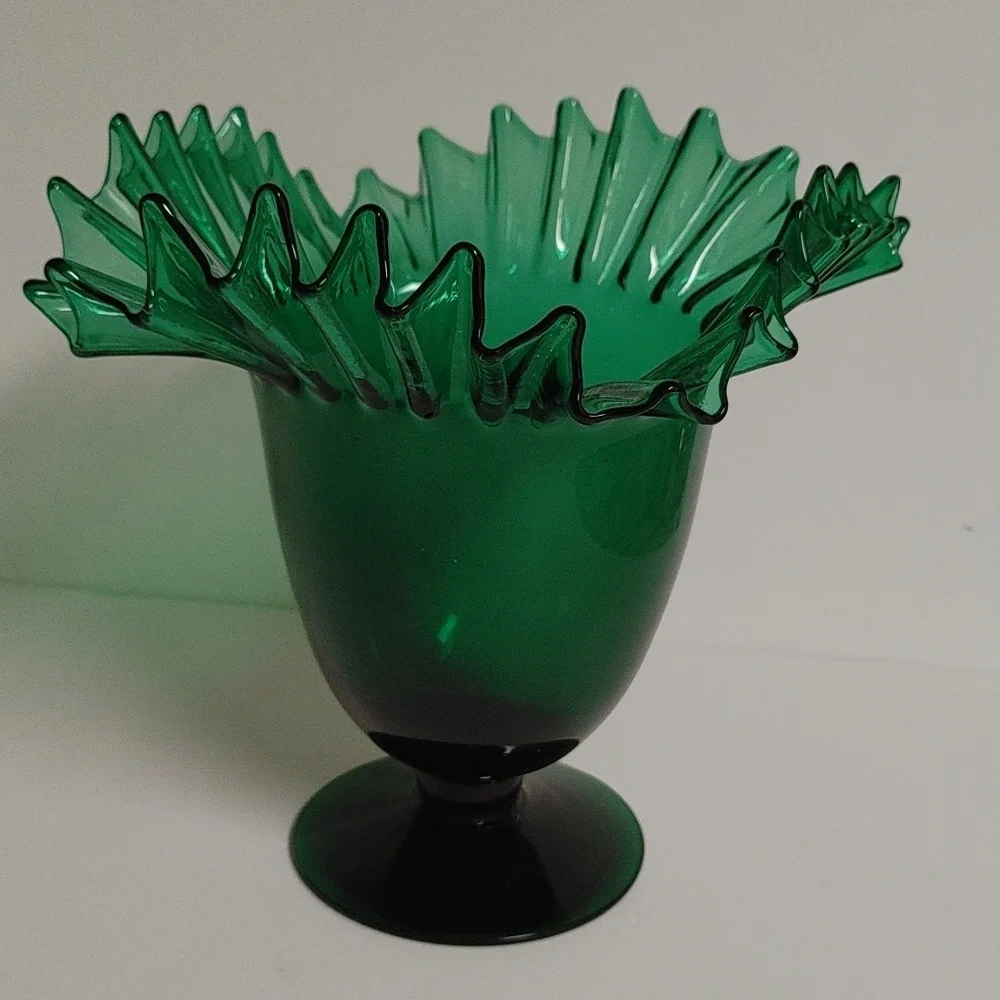 Blenko Emerald Green Art Glass Vase MCM
